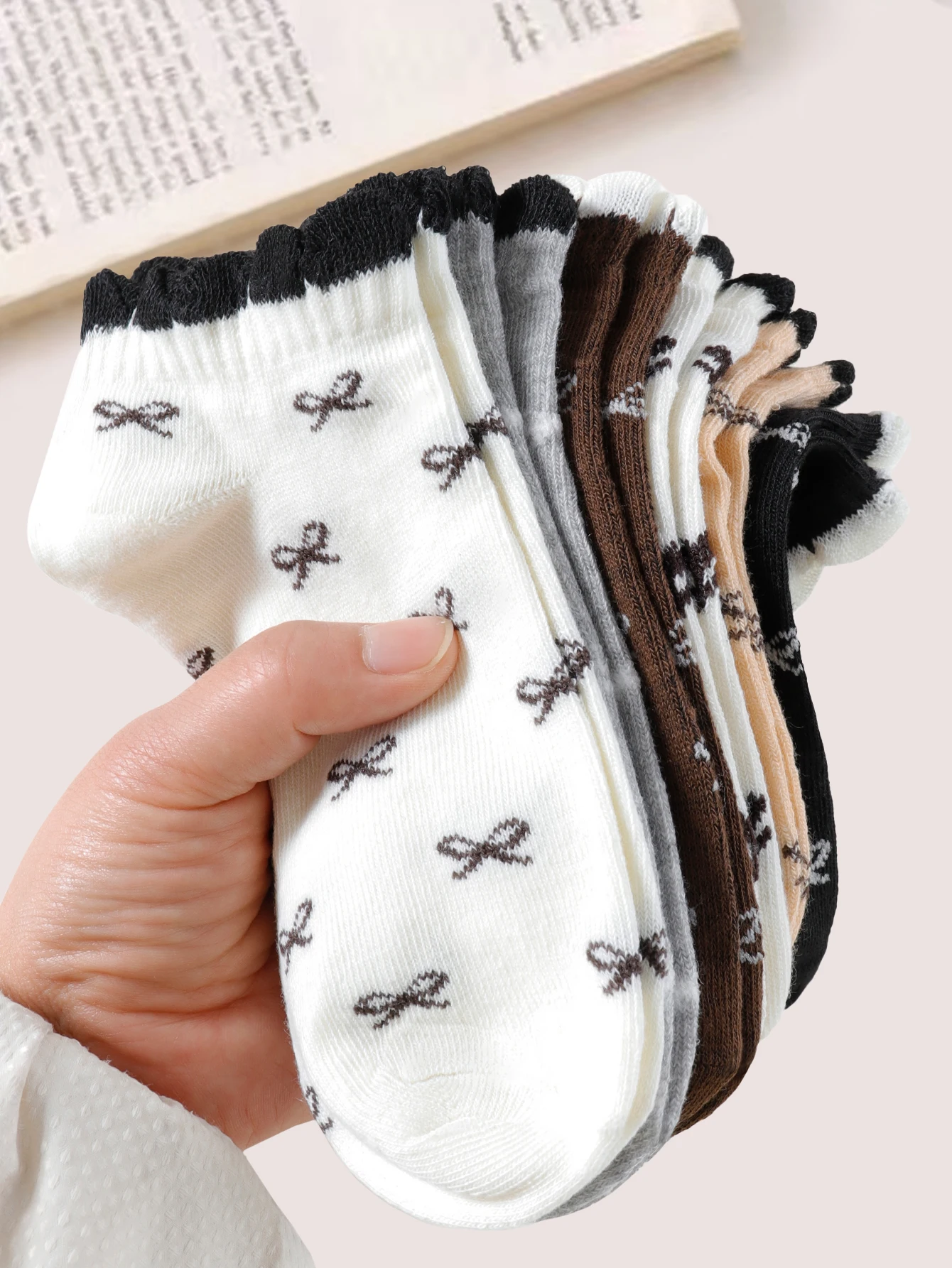 1/5/10/15/20 Pairs Random Colors Comfortable Casual Bow Ankle Socks