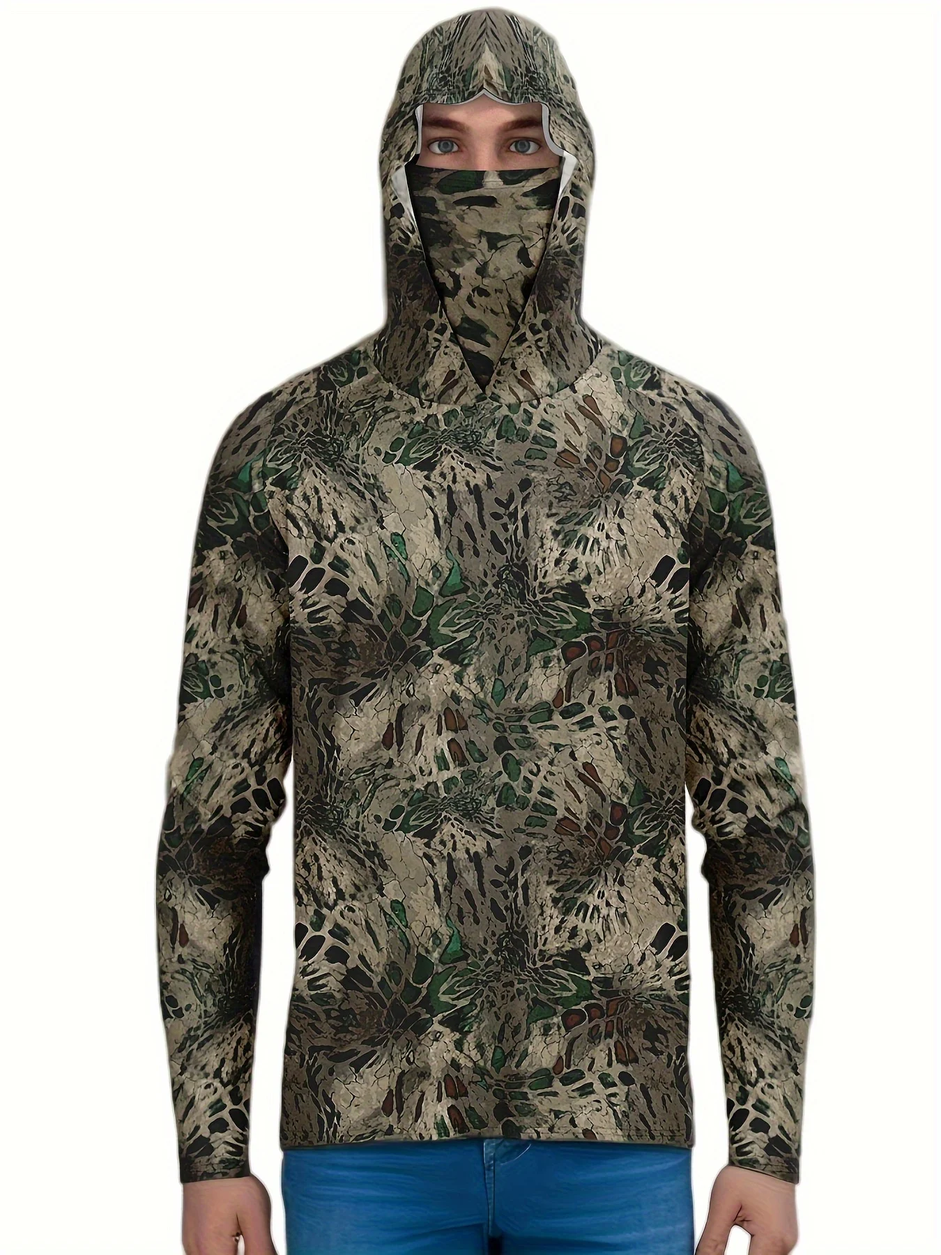 Men's Long-Sleeved T-Shirt with Sun Protection Hooded Jacket Protective Mask One-Piece Outdoor Long-Sleeved Top
