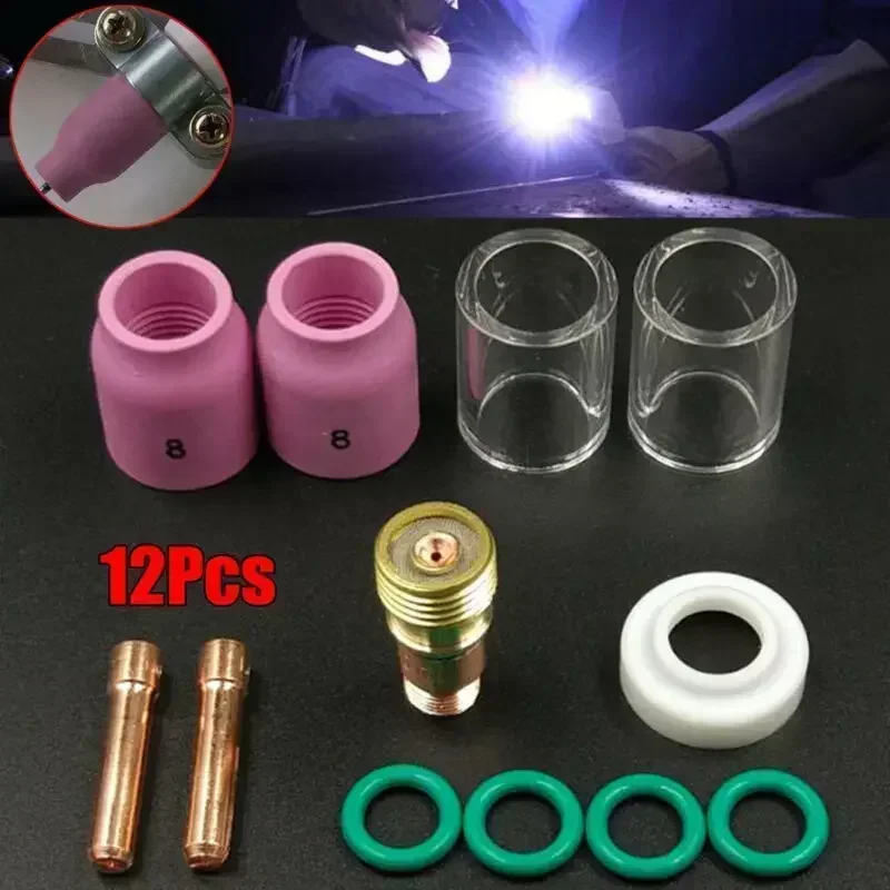 

12 Pack TIG Welding Torch Accessories Gas Lens Kit Tig #10 Glass Cup Collet Nozzles Set For WP17 WP18 WP26 Welding Tools