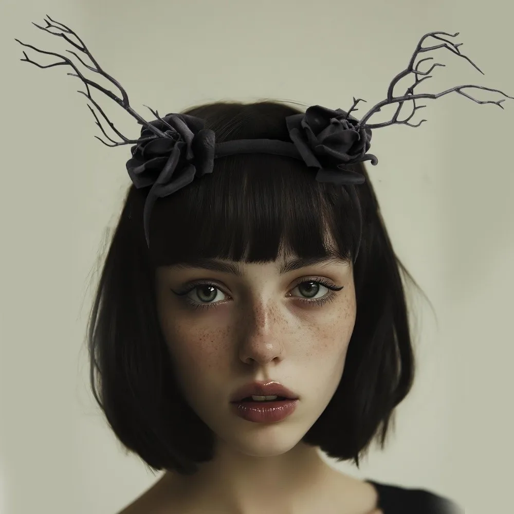 Headwear Rose Flower Halloween Headband Skull Gothic Branch Hair Hoop Non-slip Photographic Props Halloween Flower Crown Cosplay