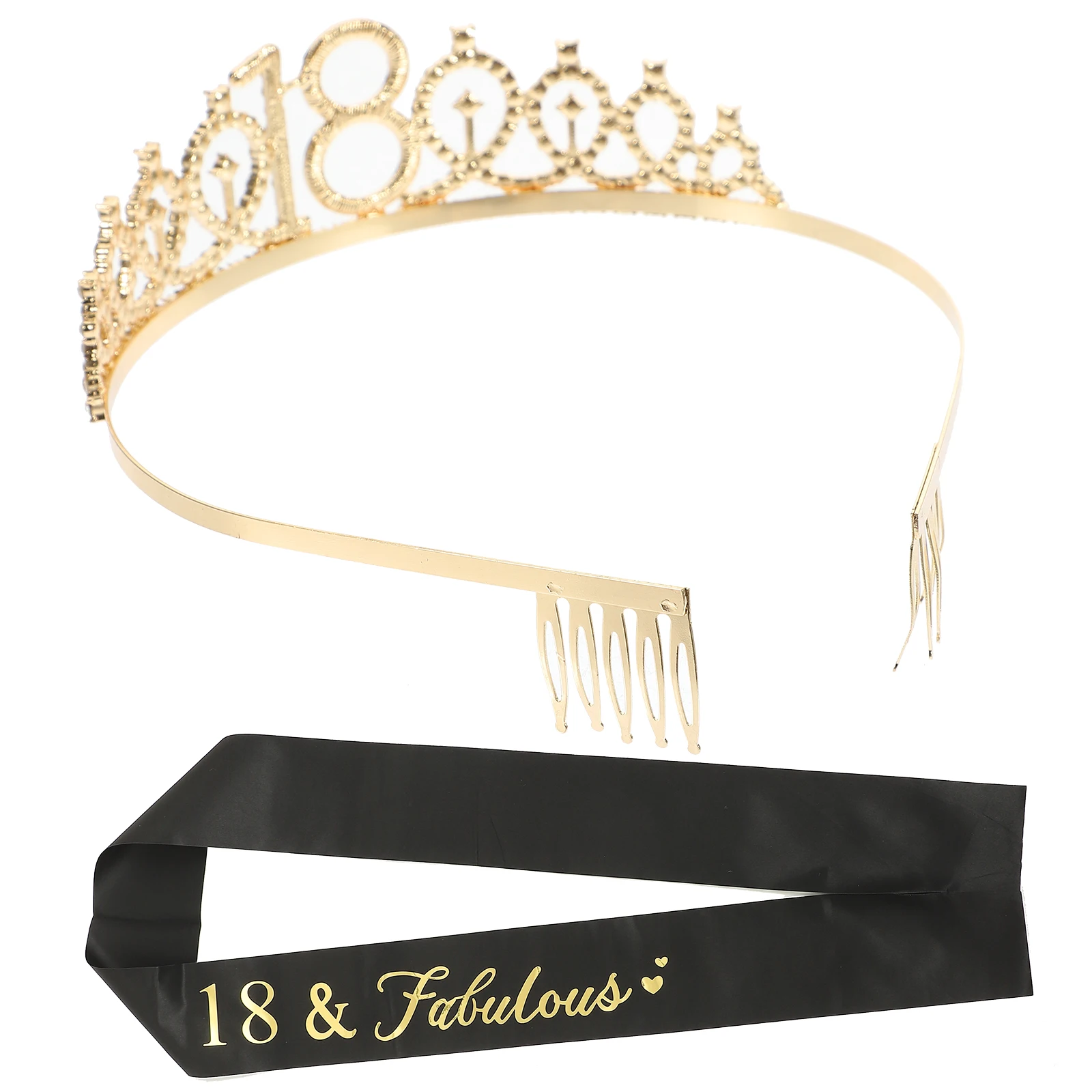 

1 set Birthday Crown Tiara Set Glitter Sash Comfortable Party Decor Accessory Women Men Birthday Gifts Crown Sash Prom