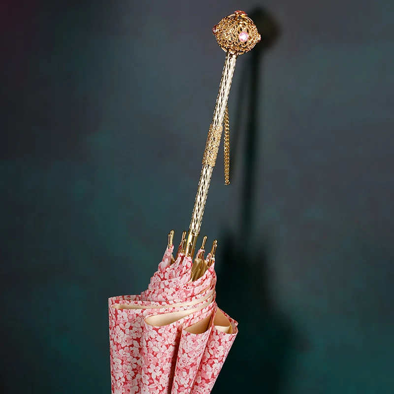 

DanMunier Ретро зонтик с длинной ручкой, роскошный двухслойный зонтик с металлической ручкой, ветрозащитный женский зонтик, защита от ультрафиолета, подарочная коробка