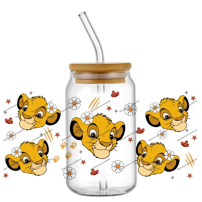 cartoon the lion design UV DTF Cup Wrap transfer Sticker Durable Washable SelfAdhesive for 16oz Tumblers Home decoration