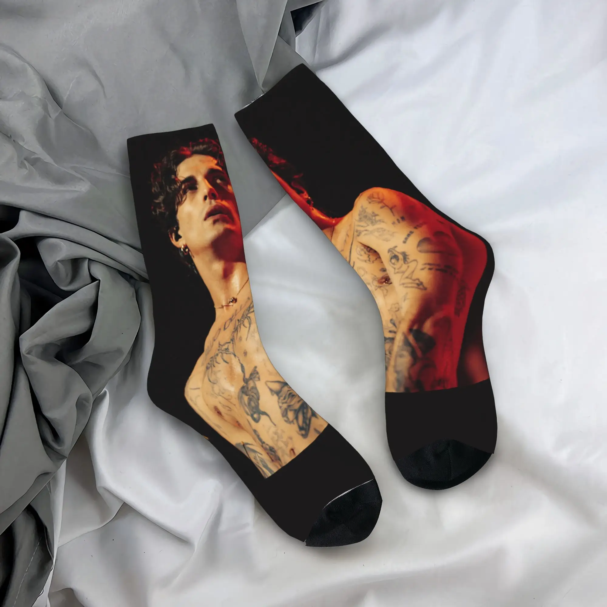 

Damiano David Fun Little Fear Stockings Printed Elegant Socks Spring Anti Bacterial Socks Men's Skateboard Medium Soft Socks