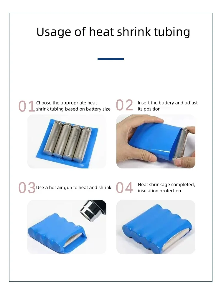 Tubo termorretráctil azul de PVC con Aislamiento de 0,2mm de espesor, película retráctil de batería 18650, funda de aislamiento de batería, Tubo