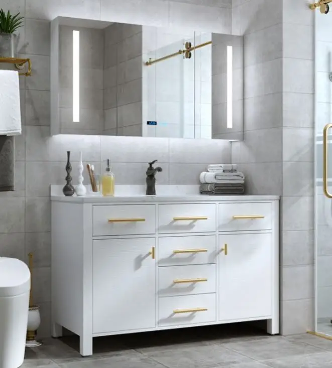 Customized white sink modern hot design floorstanding bathroom vanity with storage cabinet wholesale