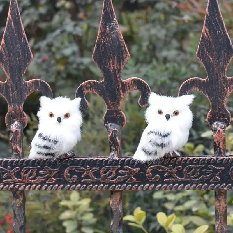 Plastic Artificial Owl Ornaments Miniature Plush Toy White Black Furry Owl Handmade Gift For Holiday Decoration Room Home Decor