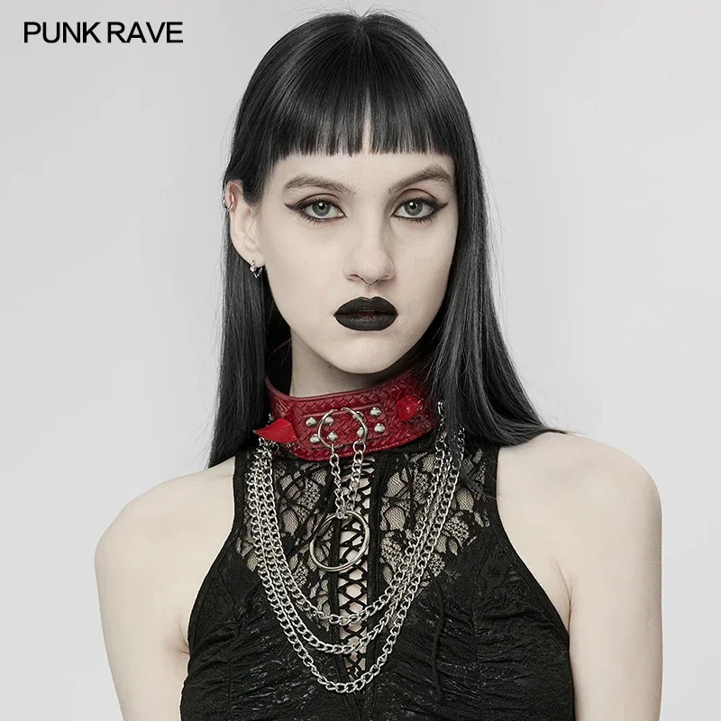 PUNK RAVE Women's Punk Heavy Metal Rivets Wild Python Grain Choker Neo-Gothic Party Club Fashion Necklaces 2 Colors