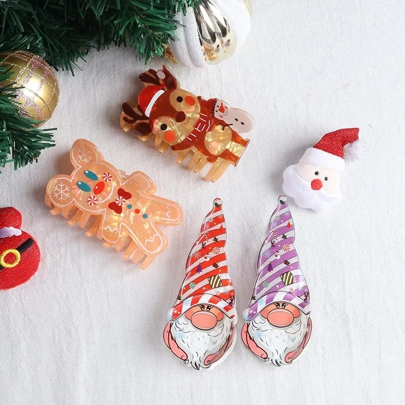 New Cartoon Christmas Gingerbread with Human Hair Claws Cute Elk Deer Hair Clip Cartoon Shark Clip for Girls' Hair Accessories