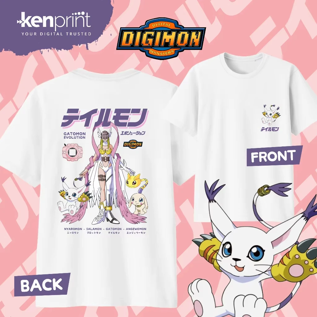 2026 Sommer Anime Digimon Gatomon Evolution Bedrucktes Baumwoll-T-Shirt für Kinder/Herren/Damen Harajuku Kleidung Mode Freizeit-T-Shirt