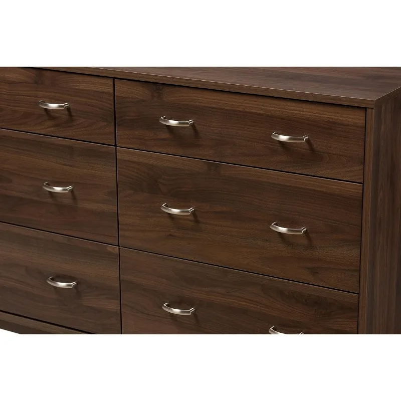 Sharon Mid-Century moderno Walnut Brown terminou cômoda, 6 gavetas