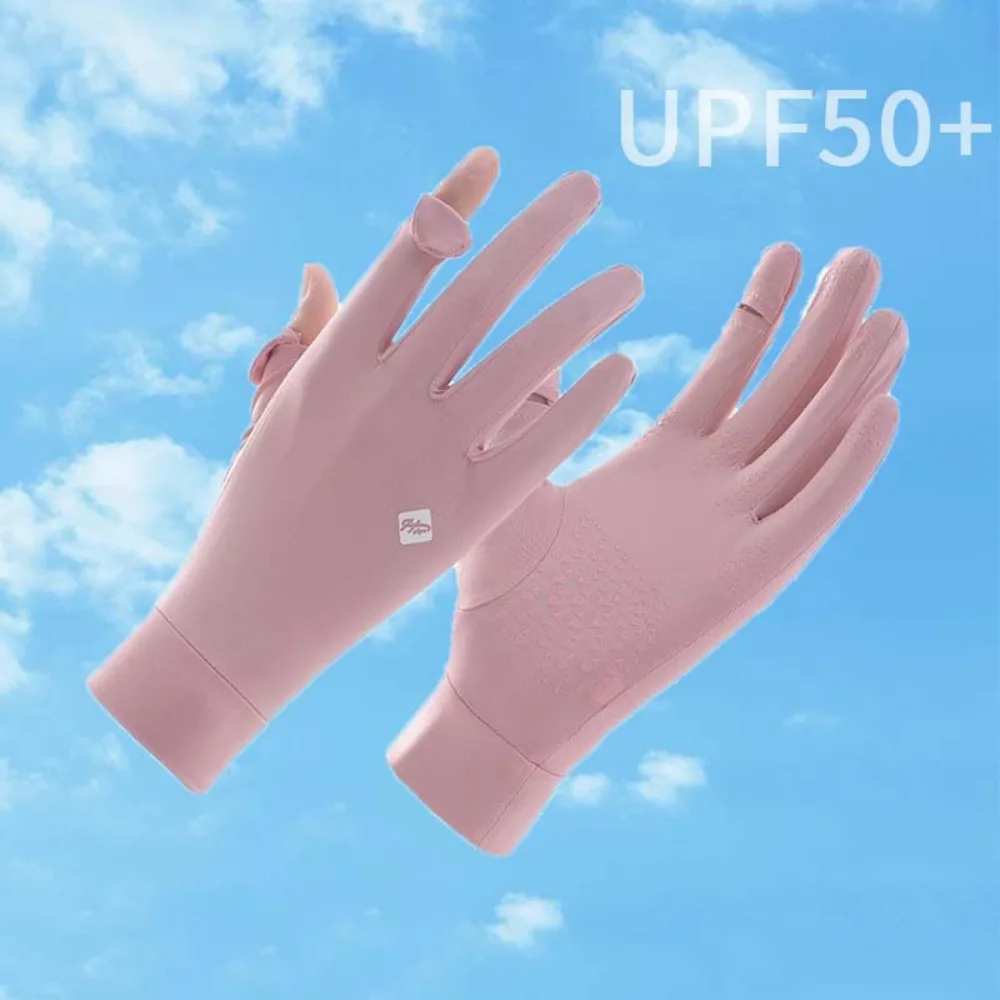 Breathable Women Sunscreen Gloves Anti-UV Silicone Anti Slip Ice Silk Riding Gloves Sun Protection Quick Dry