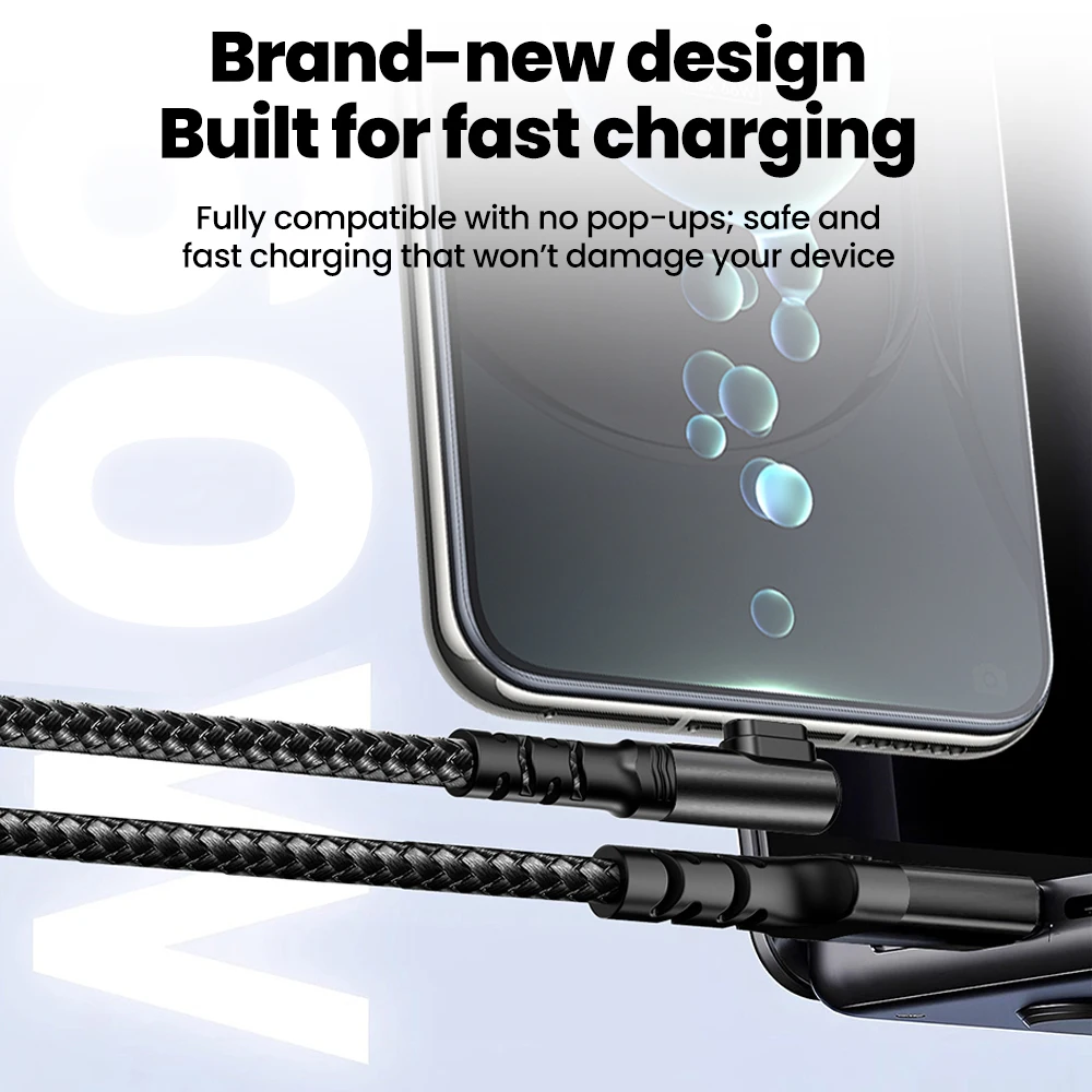 60w USB C Cable USB to Type-C Fast Charging Elbow Mobile Game Data Wire For iPhone 15-17 Xiaomi Huawei Samsung Oneplus Cellphone