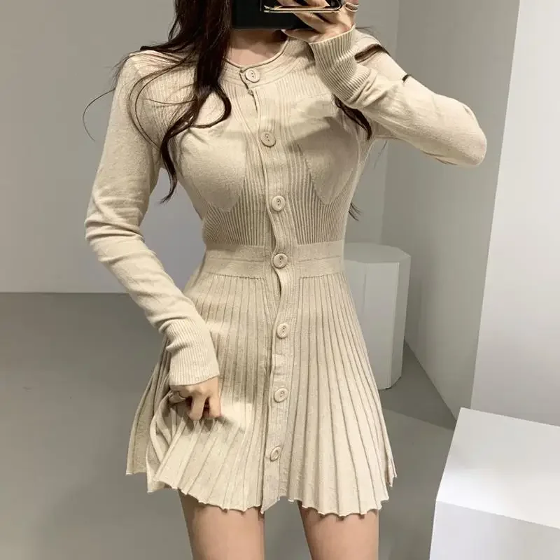 Womens Dresses Bodycon Crochet Knitted Pleated Female Dress Sale Harajuku Elegant and Pretty Thic Y2k Trendy Retro Clothing E454