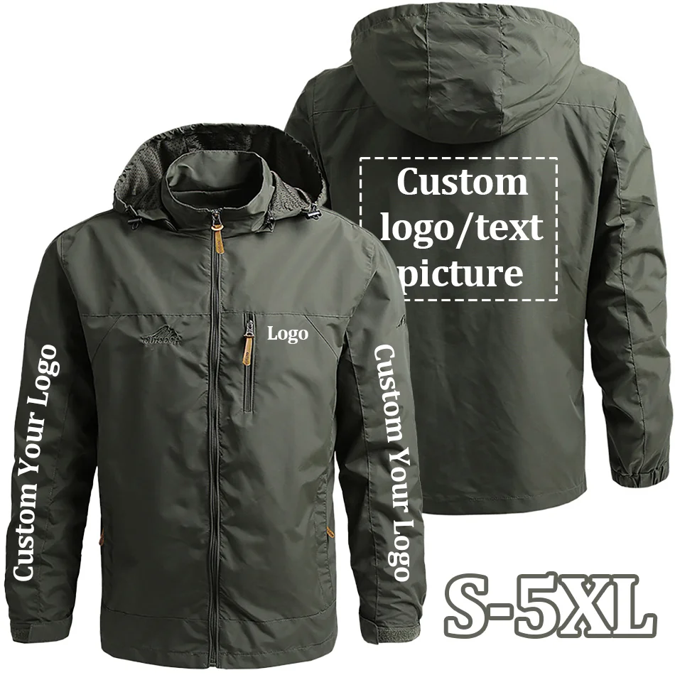 

Custom Logo Men's Jackets Zipper Hooded Windbreak Tactical Spring Autumn Streetwear DIY Design Outerwear Male Coat