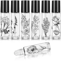10pcs Essential Oil Roller Bottles 10 Ml Empty Roller Bottles for Essential Oils Lip Oil Glass Refillable Oil Container Printed