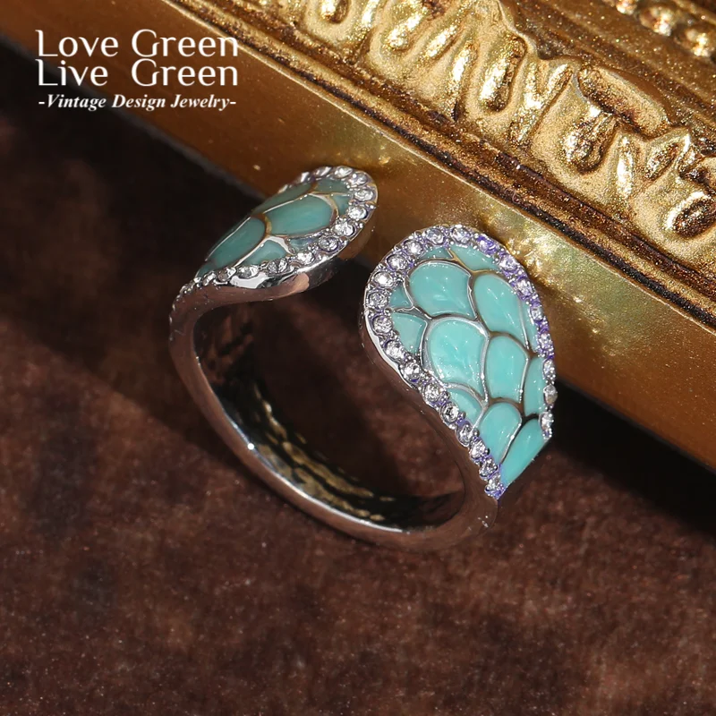 

Vintage Blue Ring For Woman Drip Oil Enamel Silver Color Open Rhinestone Quality Luxury Jewelry Designer Gifts Party Trends 2025