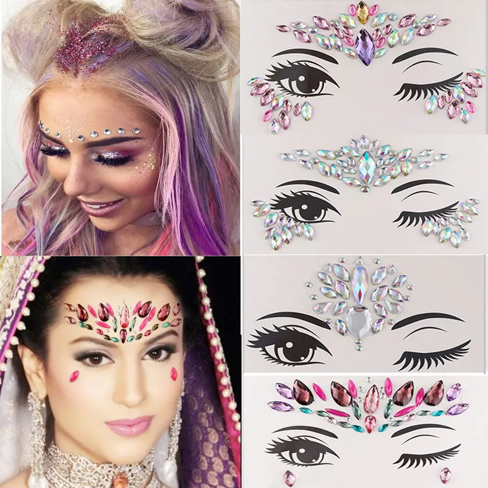 Women Fashion Glitter Rhinestone 3D Crystal Eye Gems Stickers Adhesive Face Jewelry Eyeshadow Jewels Body Adornment