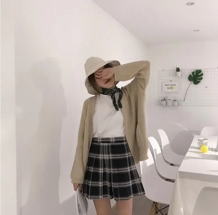 New Women Fashion Street Style Big Size High-Waisted Yellow Chequered A-shaped pleated Charming Fashion Short Skirt XS-5XL