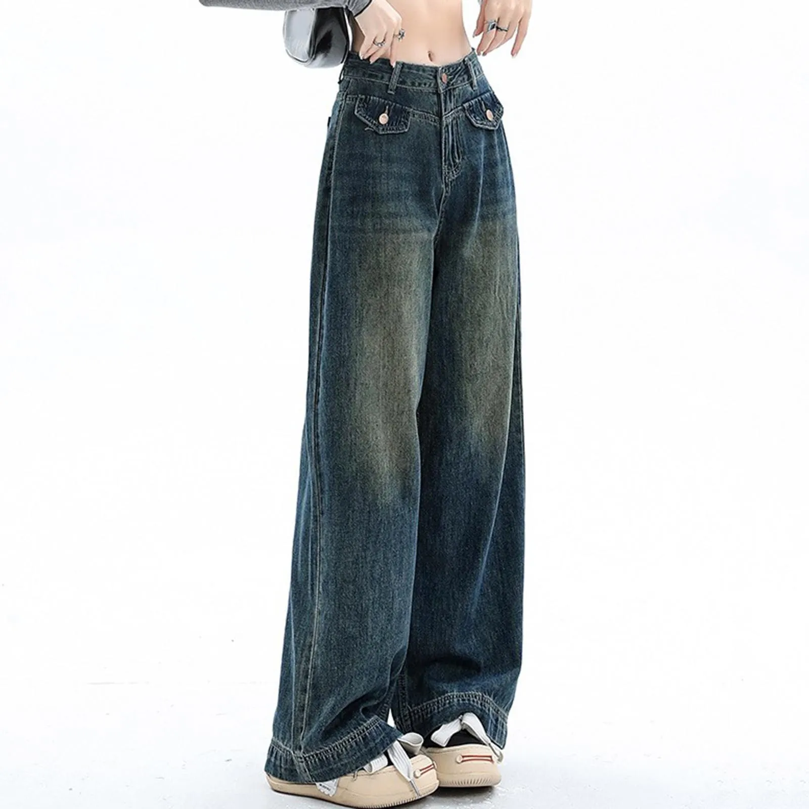 

Women Baggy Jeans Trousers With High Waist Y2K Style Streetwear Casual Vintage Denim Trousers Loose Straight Leisure Trousers