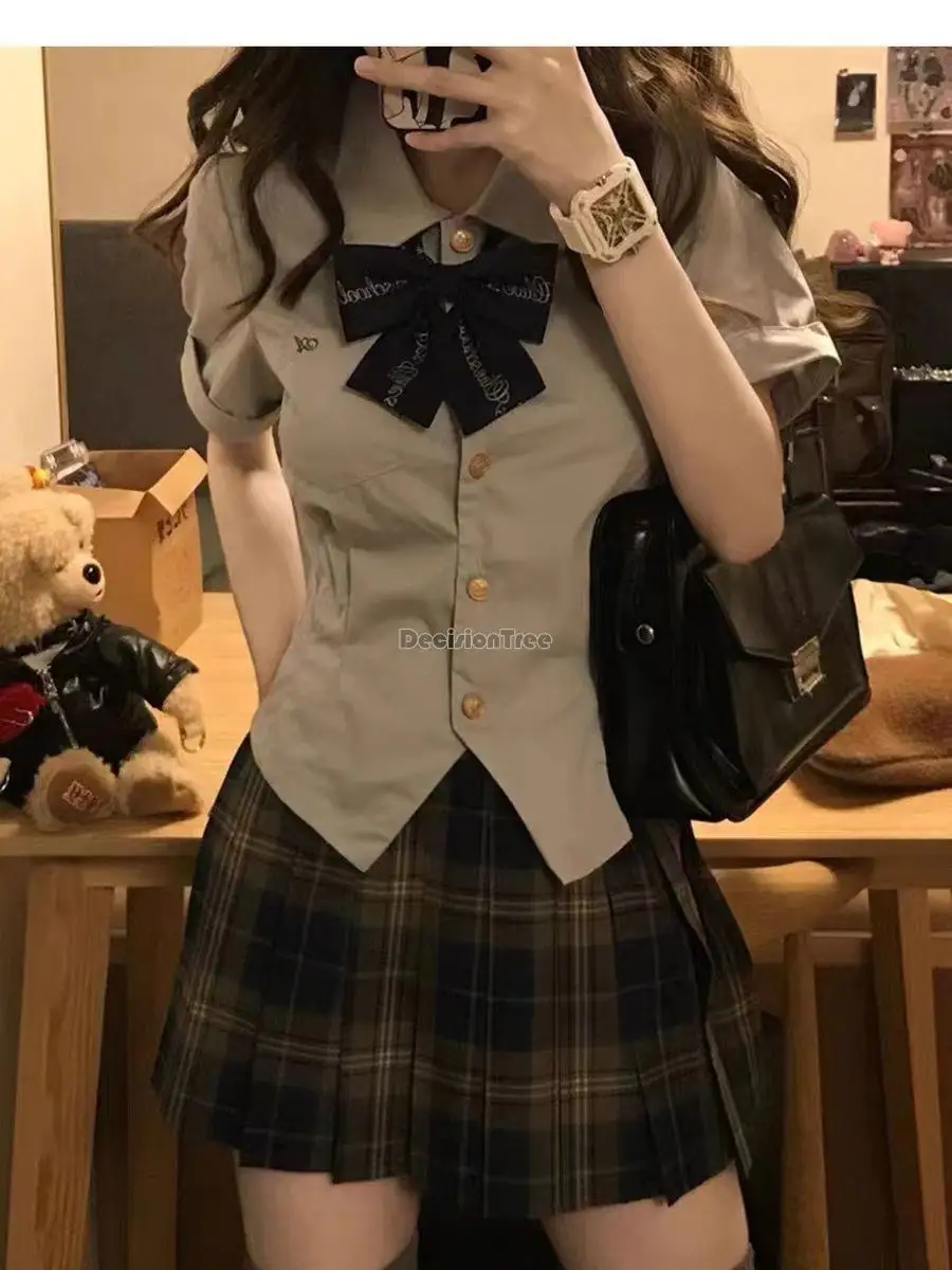 2024 Japanse Korea Stijl Academie Stijl Jk Uniform Set Dames School Uniform Shirt Met Korte Mouwen Tweedelige Mode Jk Set