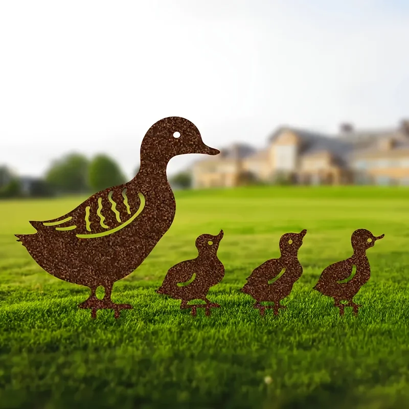 4pcs Rusty Duck Metal Insertion Artwork, No Electricity Required, Iron Decor for Home Garden, Lawn, Farm, Ranch and Sidewalk