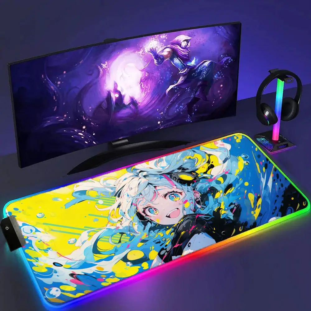 

Cool Girls RGB Anime Rubber Mouse Pads XXL Cute Large LED Lighting PC Computer Mousepad Colorful Glowing Deskmat Backlight Mat