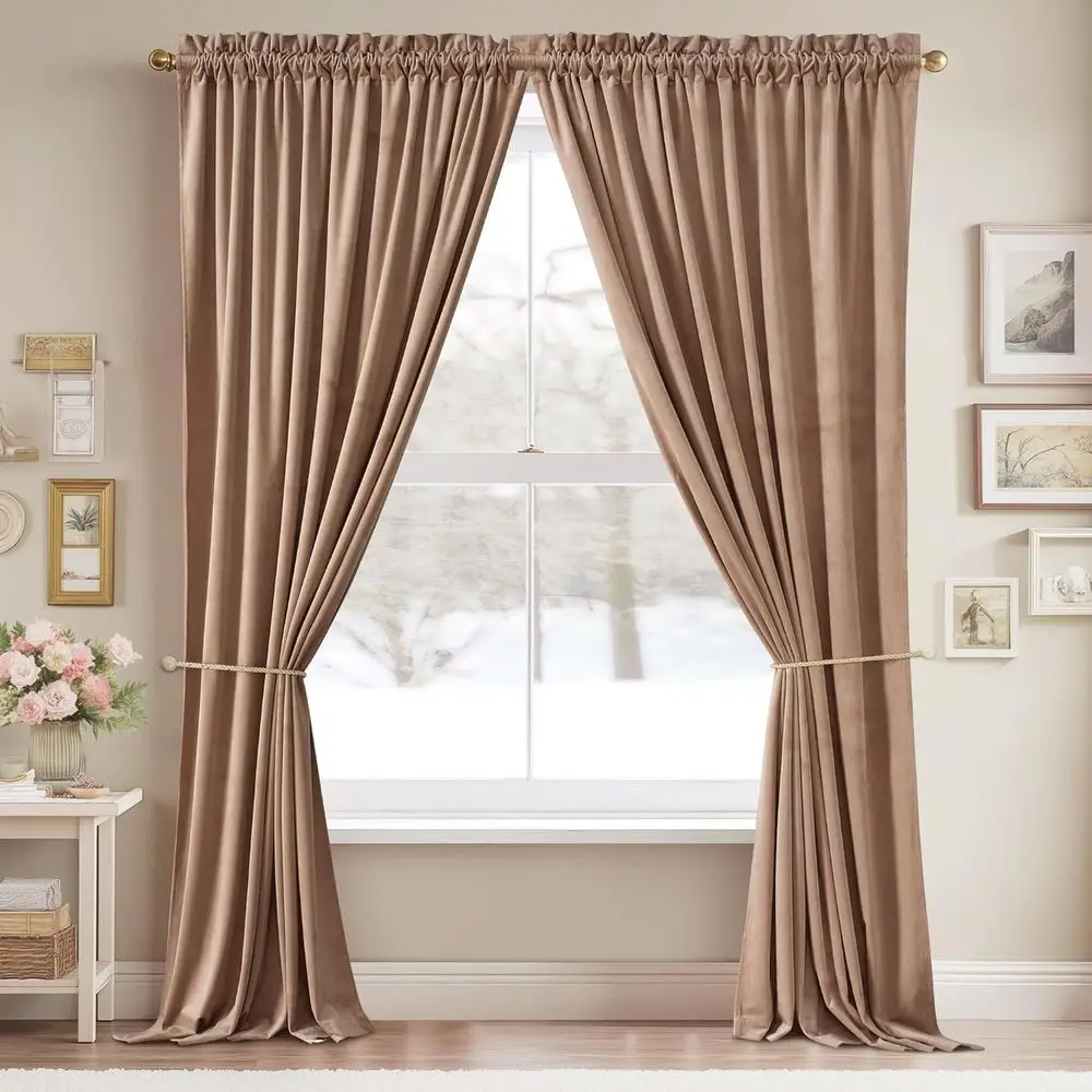 Thermisch geïsoleerde 102 beige fluwelen gordijnen voor kinderkamer, slaapkamer, woonkamer - B52 x L102, 2 panelen