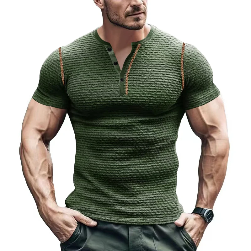 New spring and summer men\'s casual short sleeved T-shirt men\'s breathable Henry shirt  plus size outerwear