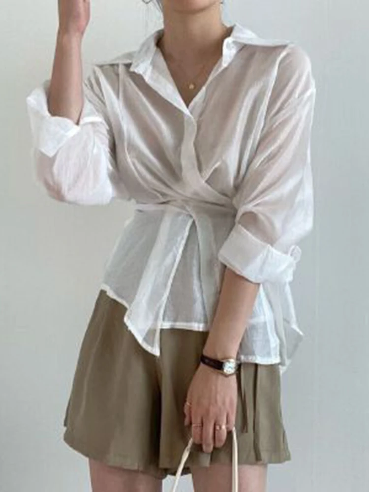

Vintage Women Shirts Elegant Long Sleeve Office Blouses Loose Casual Sunscreen Tops Autumn New Fashion