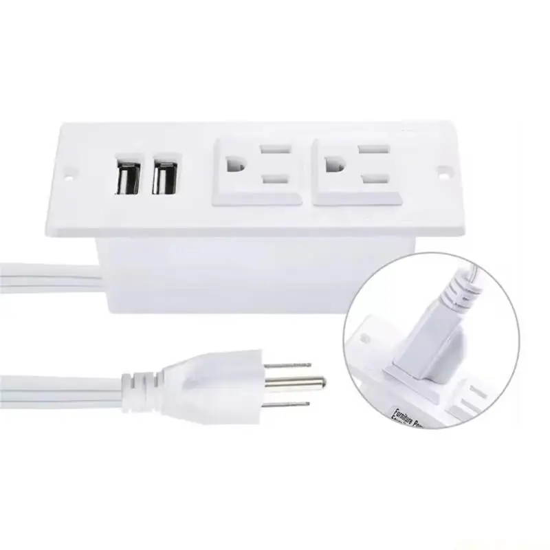 M5TD Embedded Desk Mount Power Outlet 2AC 2USB Port 3Meter Cord Safety Protections