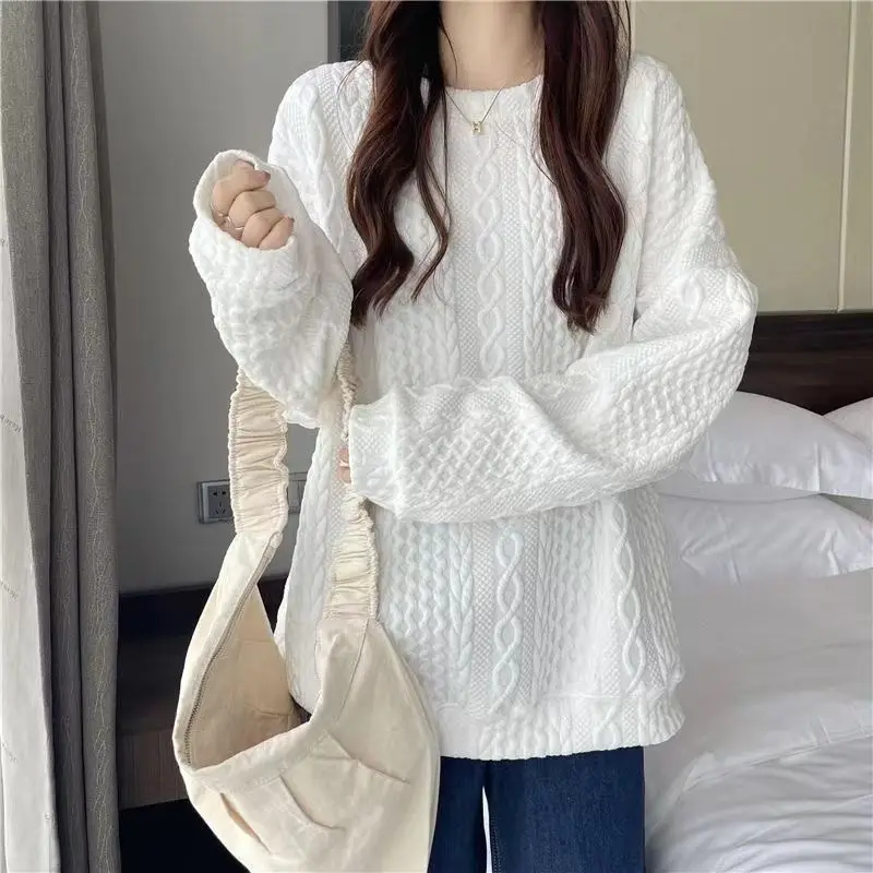 Sweatshirts Women Sporty Design Solid Simple Elegant Tender Students Leisure Loose All-match Korean Style Spring Vintage O-neck