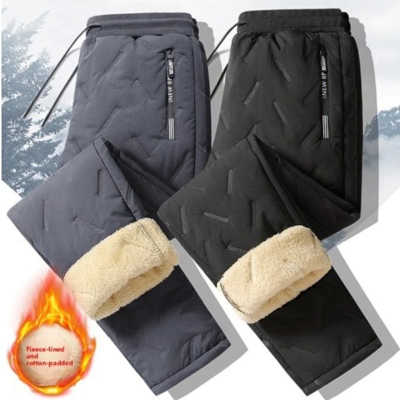 

‌Men Snow Pants Winter Thermal Fleece Lined Sweatpants Outdoor Windproof Cotton Trousers Big and Tall Insulated Thickened Casual