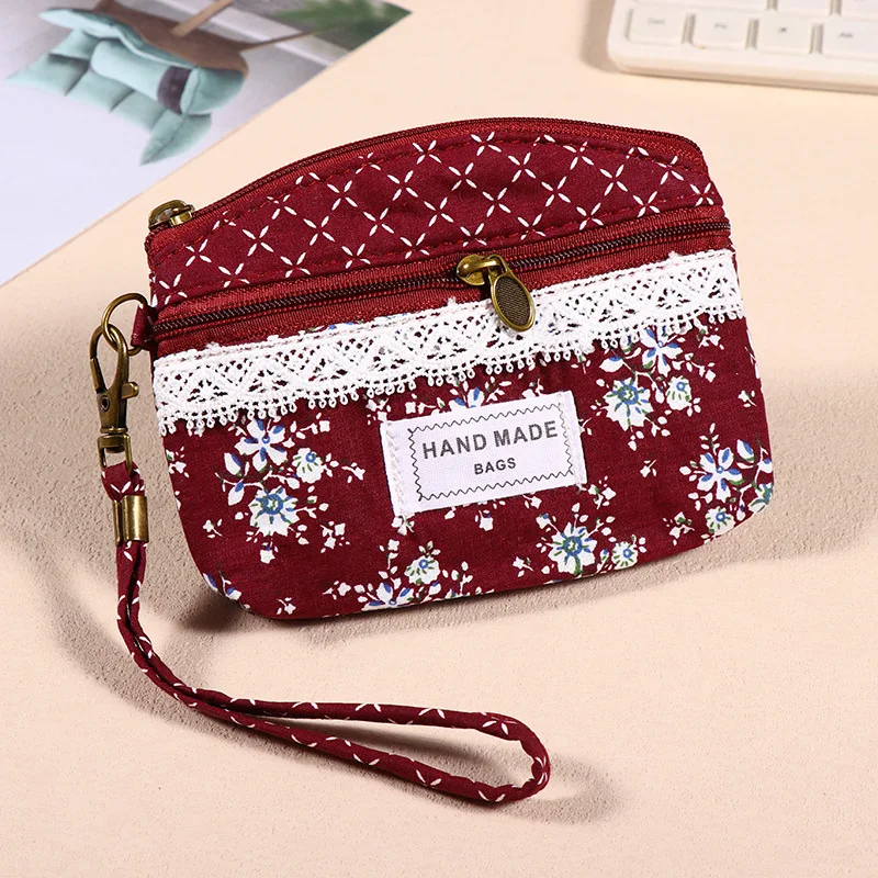 

Cute Canvas Wallet Handmade Double Zipper Coin Purse Card Holder Wrist Bag