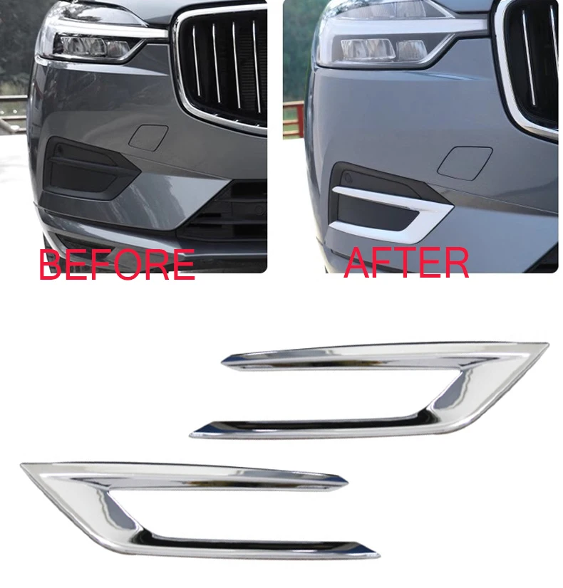 Car Front Rear Bumper Fog Light Lamp Cover Trim Chrome decoration Sticker Frame For Volvo XC60 2018 2019 2020 2021 2022 2023