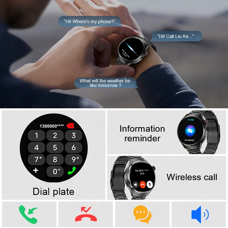 LIGE-reloj inteligente para hombre, accesorio de pulsera resistente al agua con pantalla HD de 360x360, Bluetooth, llamadas, Monitor de salud, Dial personalizado, compatible con HUAWEI y GPS