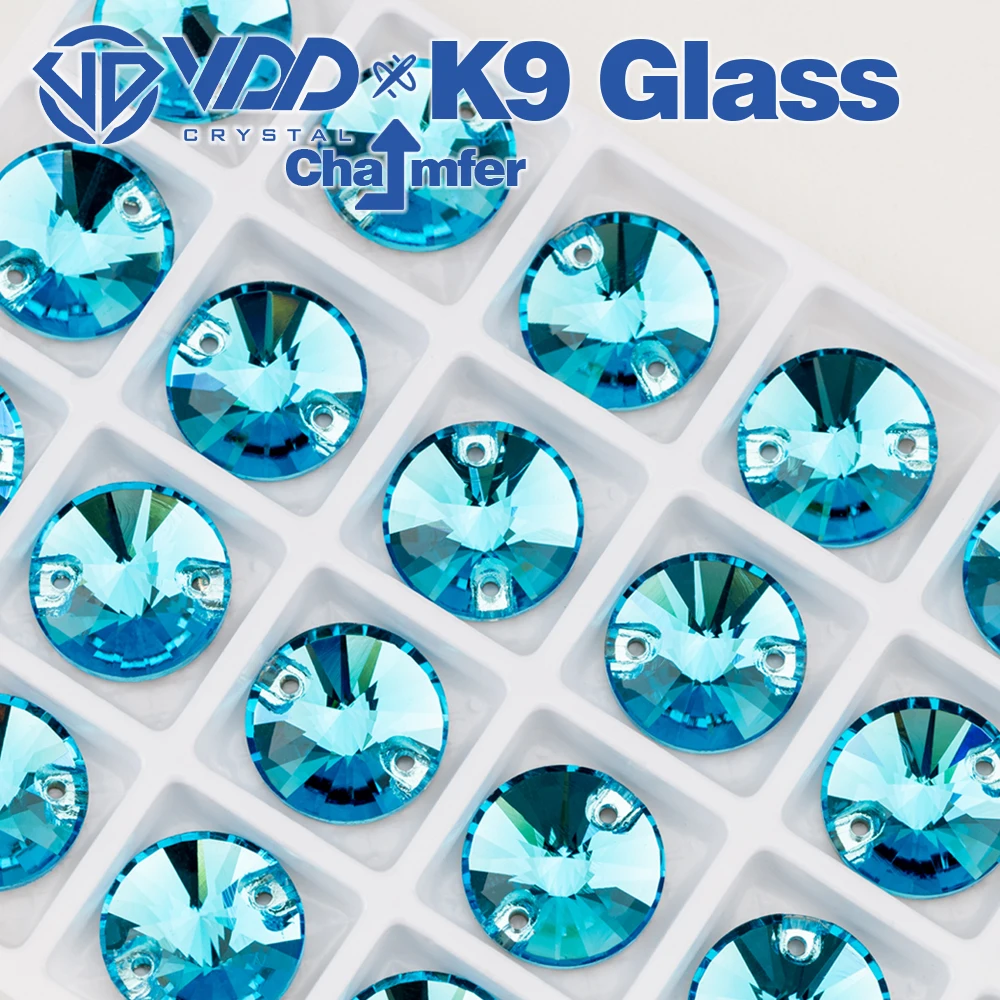 VDD Rivoli S116 Aqua Blue Top Quality K9 Glass Sew On Rhinestones Crystal Flat Back Sewing Stones For Garment Wedding Dress