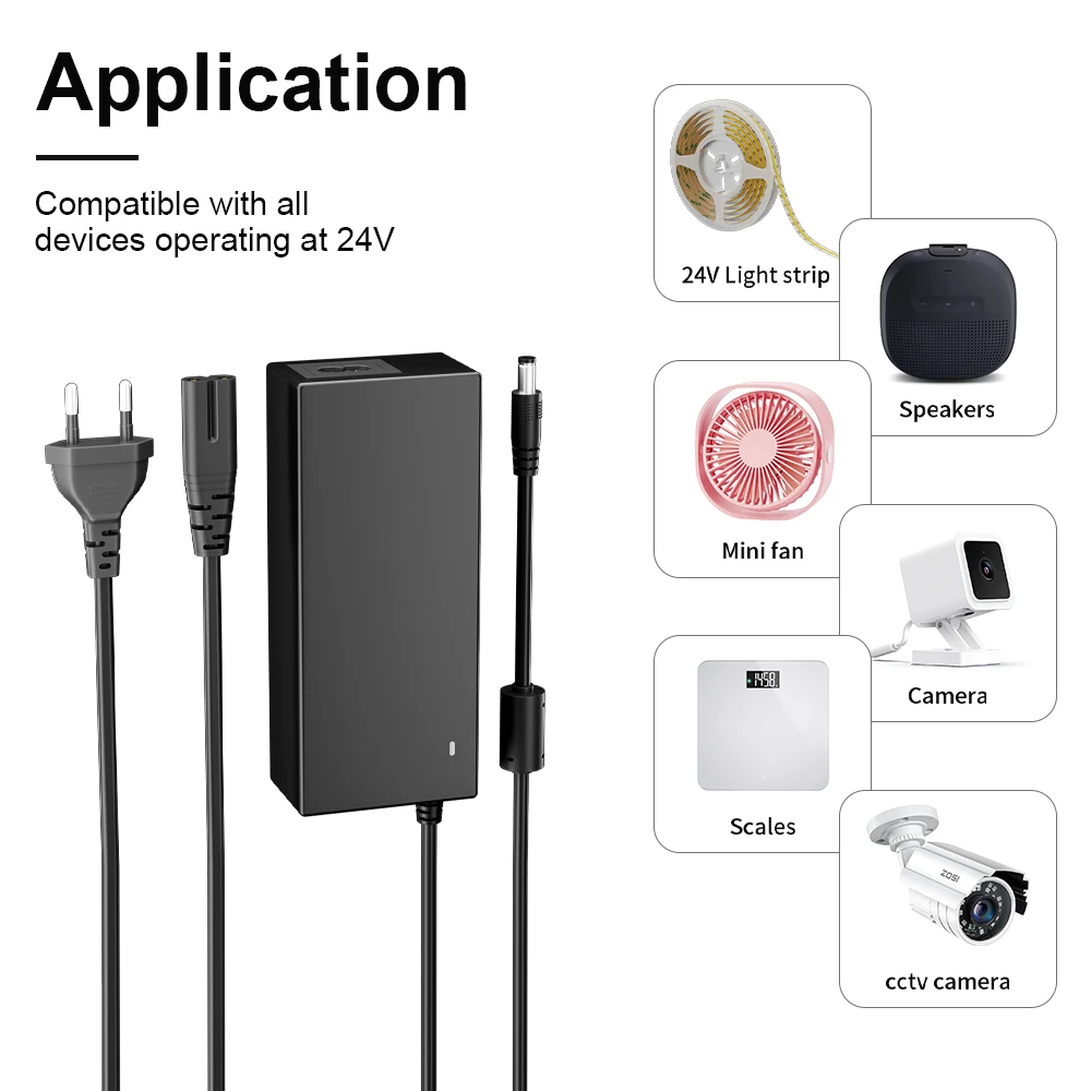 Gingsow DC 24V UL List Regulated AC 100V-240V Power Adapter 4A 5A 7.5A (96W 120W 180W) Switch Power Supply US/EU/UK/AU Plug