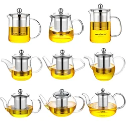KAMJOVE Large Capacity Infusion Tea Pot with Filter, A series Heat-Resistant Glass Flower Tea Cup 350ml-1.2L Tea Kettle