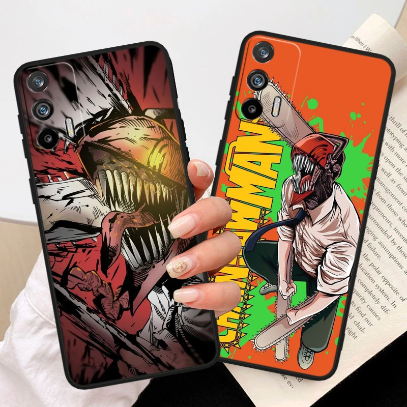 Anime Chainsaw Man For OPPO Realme GT3 2 C55 C33 C35 C30S C31 X3 X2 Q5i Q3S C21Y Pro Black Silicone Phone Case