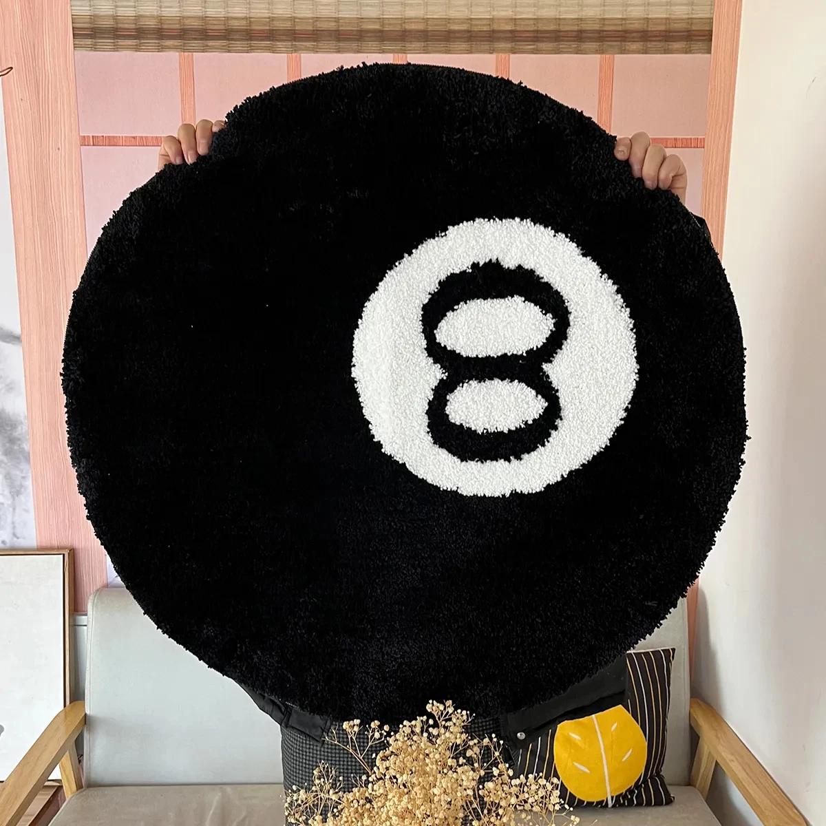 LAKEA 8 Ball Rug Black Round Rug Carpet Non-Slip Flocking Floor Area Rug Bath Mat for Living Room Bathroom Decor Room Home Decor