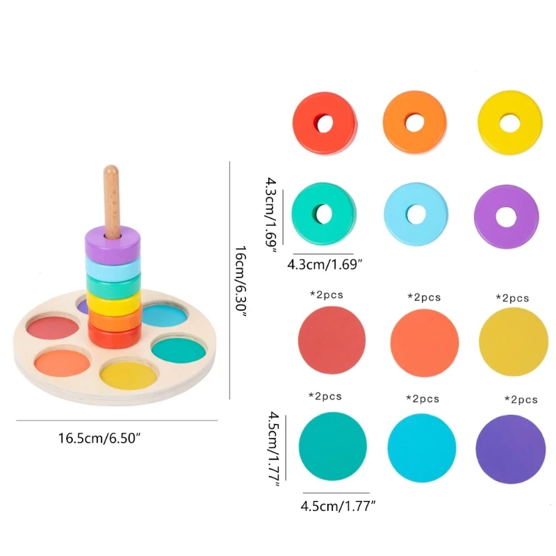 Nhẫn gỗ giáo dục Xếp chồng đồ chơi Trò chơi bảng Phân loại màu sắc Đồ chơi học tập cho bé