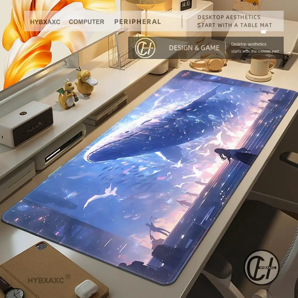Cartoon Sea Whale Large Gaming Mouse Pad Computer HD Keyboard Pad Natural Rubber Anti-Slip Office Mousepad Desk Accessories
