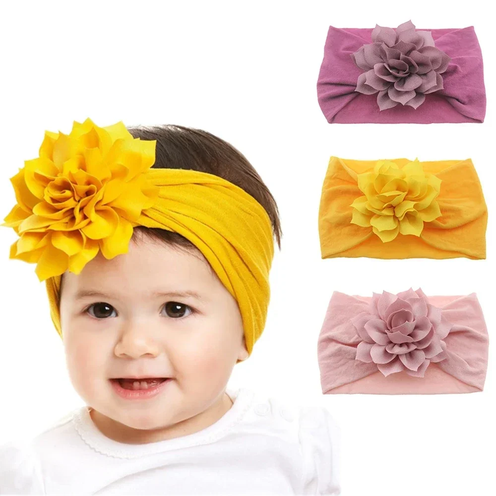 1PCS Baby Girls Lotus Flower Hairband Elastic Wide Nylon Ear Warm Newborn Toddler Headbands Photography Props Hair Accessories