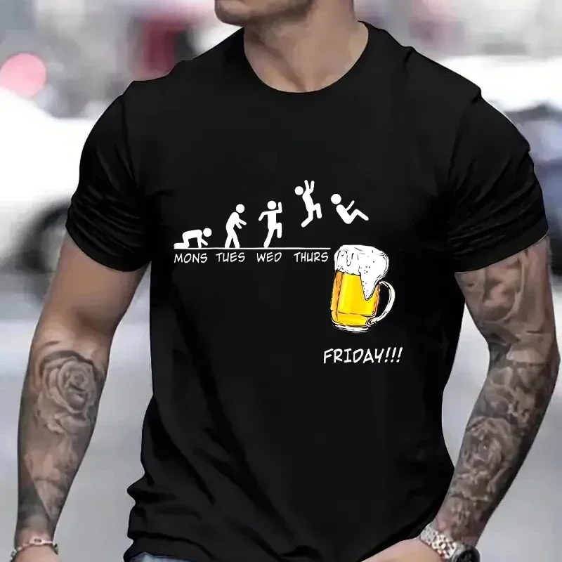 Funny T-Shirts for Men Drinking Lover Y2k Tops Oversized Clothing Short Sleeve Friends Friday Beer Day Weekend Party Streetwear