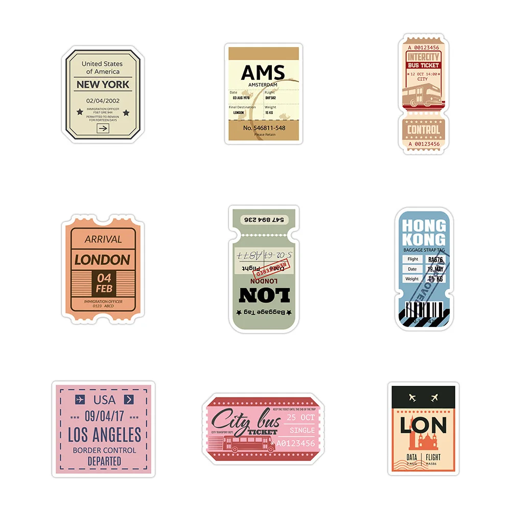 10/60PCS Retro Airplane Transportation Ticket Graffiti Stickers Exquisite Sticker for Phone Computer Notebook Stationery DIY Toy