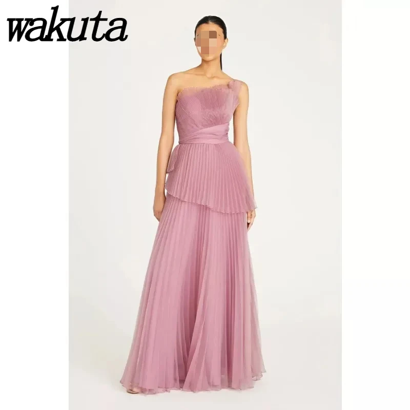 Wakuta Sexy Dame Één Schouder Feestjurk Lieverd Mouwloze Moderne Avond Chiffon Jurken Luxe Vestidos De Graduación 2024