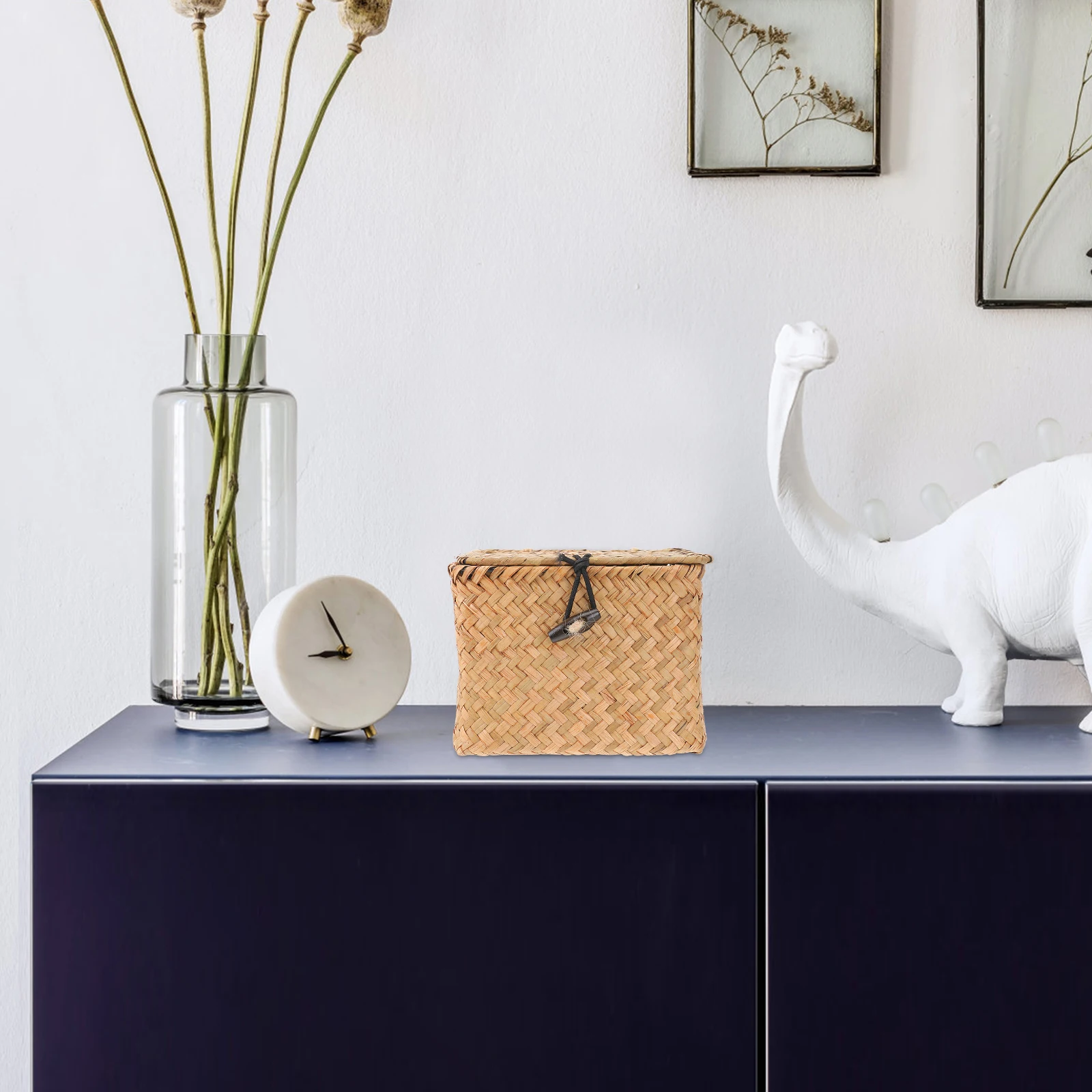 

Straw Plaited Tea Box Storage Holder Square Organizer Box Cover Home Decoration Artistic Atmosphere Cord Material