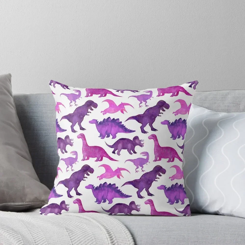 Pink and Purple Watercolor Dinos on White Throw Pillow covers for pillows Cushion Cover Luxury Decorative Cushion Cover pillow