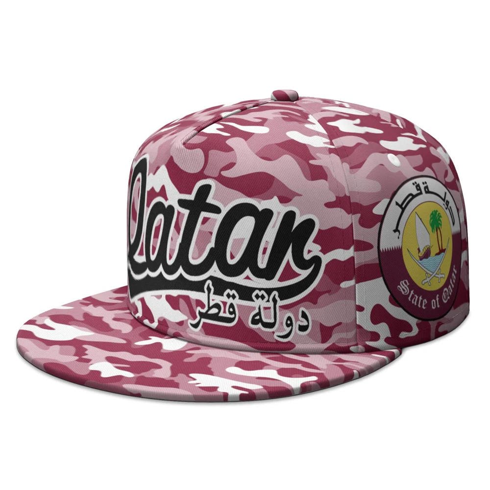 State Of Qatar Free Custom Made Name Number Team Flat Brimmed Cap Country Travel Arab Nation Arabic Flag Hip-hop Hat